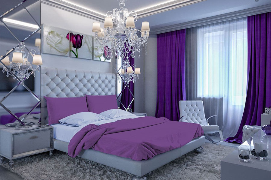 Дизайн спальни в фиолетовом цвете