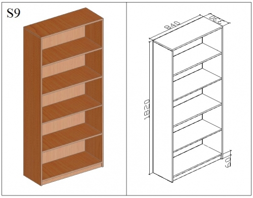Чертеж книжной полки с размерами