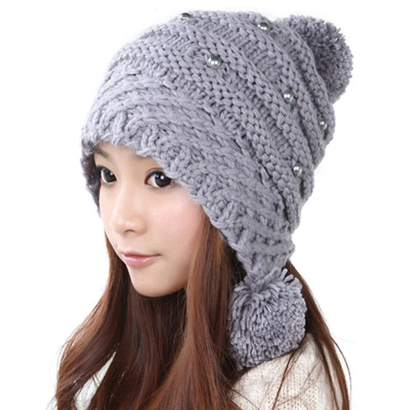 Fashion Women Knit Snow Thickened Warm Hat Winter Beanie Crochet Cap Ear Muff Knitted Hat