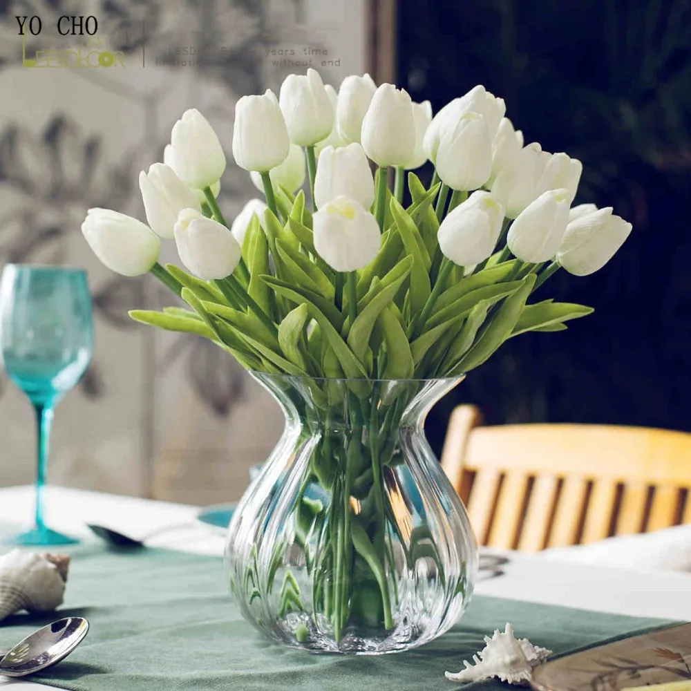 YO CHO 10pcs lot Tulips Artificial Flowers PU Artificial Flowers In Vase Include Farmhouse Home Decor