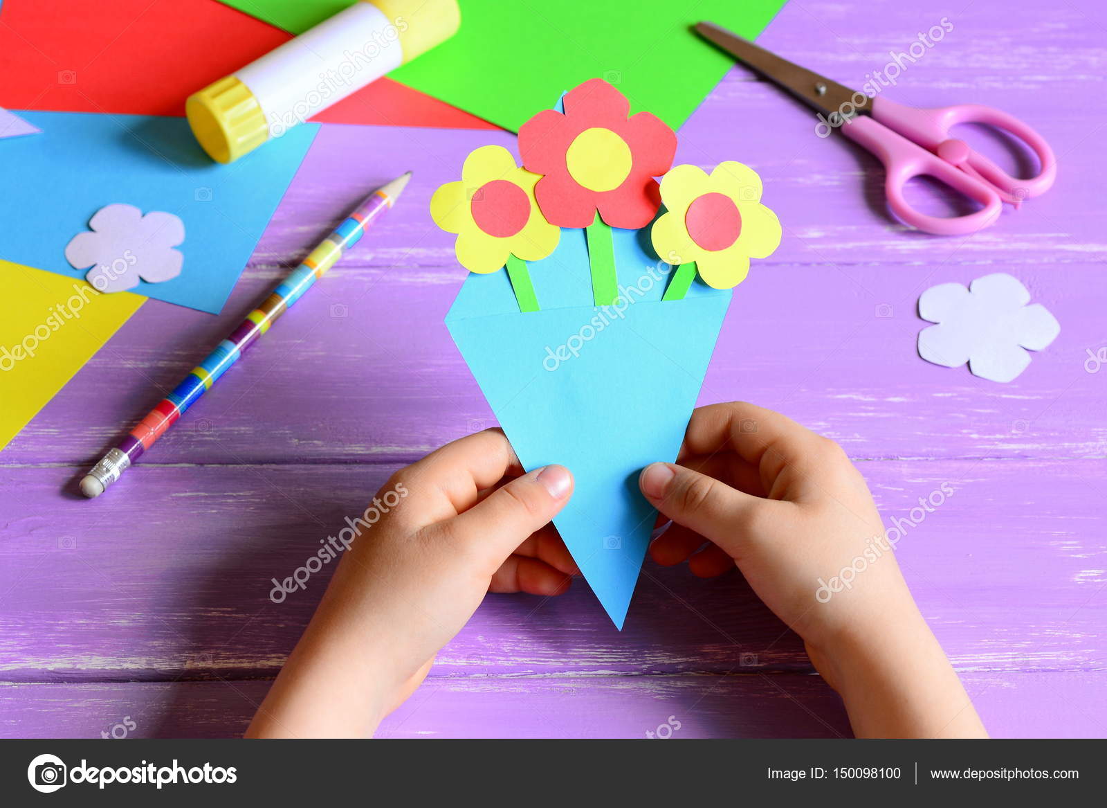 depositphotos 150098100 stock photo little child made paper crafts